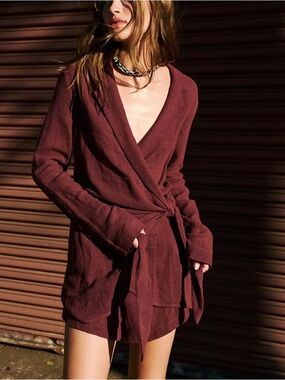 Free People Romper Skort Wrap Style Wine Burgundy Festival Boho Chic NWT Size S